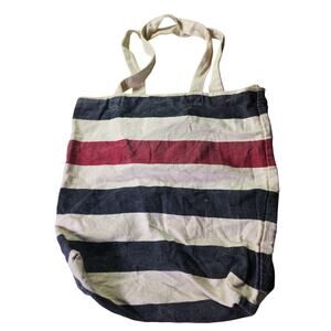 AVENUE Red White Blue Nautical Preppy Canvas Medium Tote Bag